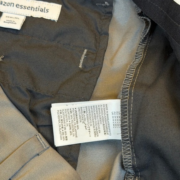 Amazon Essentials Grey Performance Chino Pants Mens 34x34 Stretch Straight Leg - Picture 6 of 12